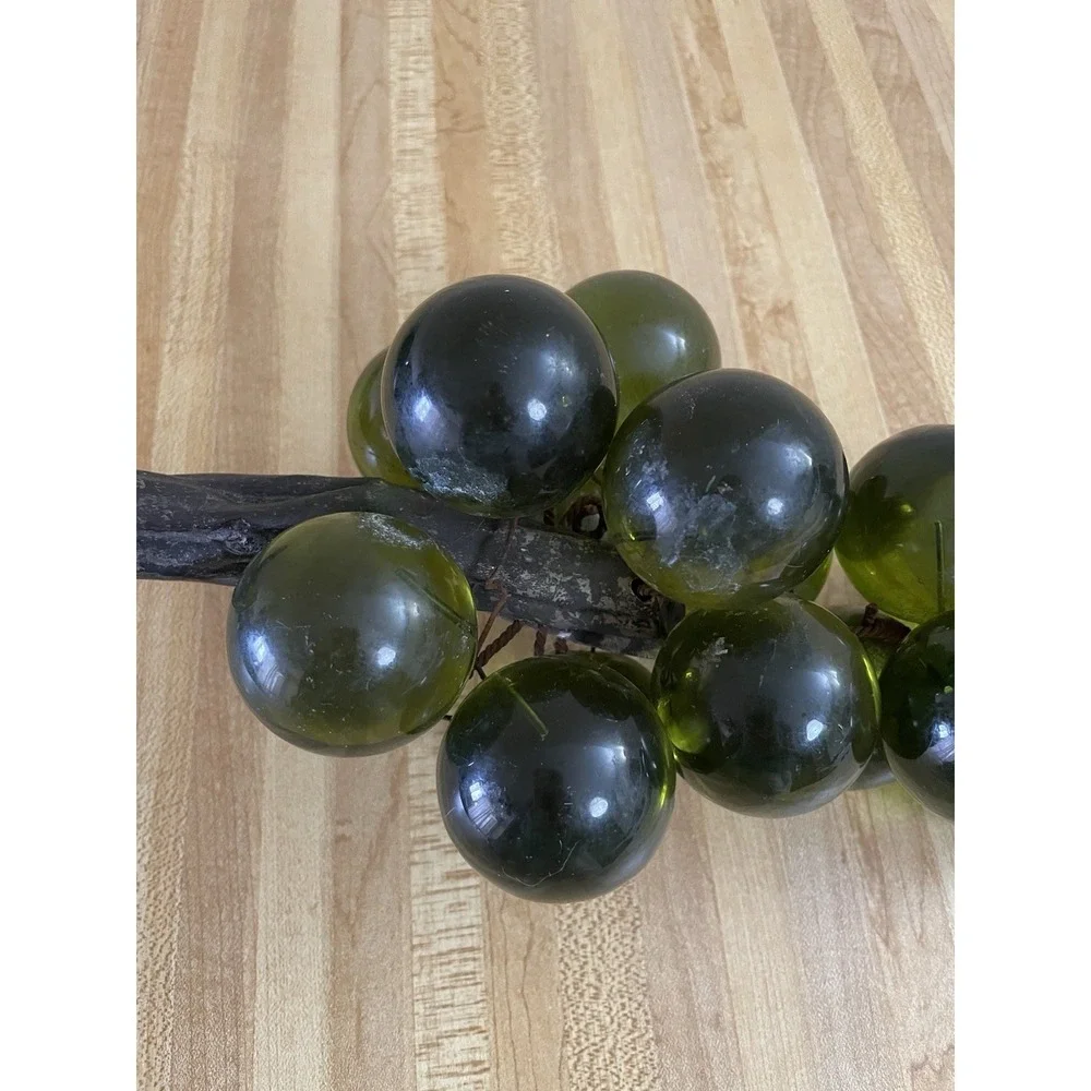 Vintage Lucite Grapes Cluster Green Branch Stem MCM Mid-Century Modern READ B12